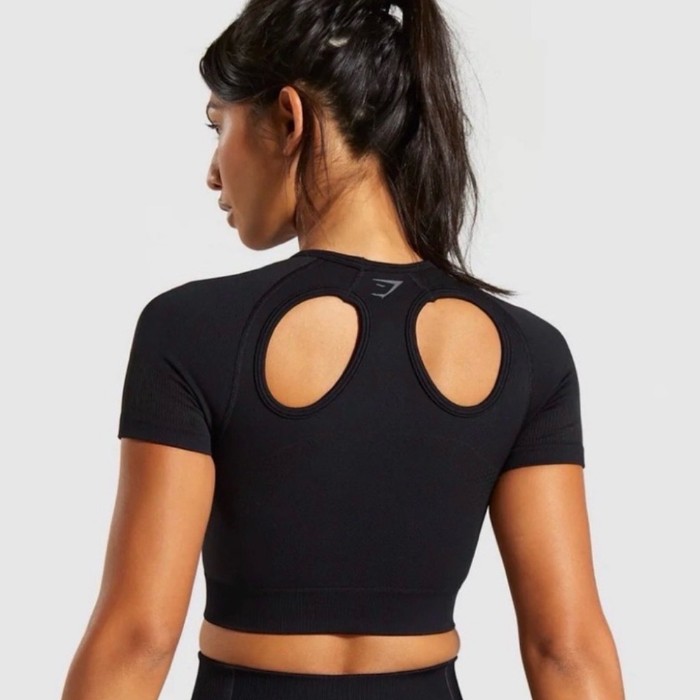 Gymshark Ultra Seamless Black Double Cutout Crop Top (S)